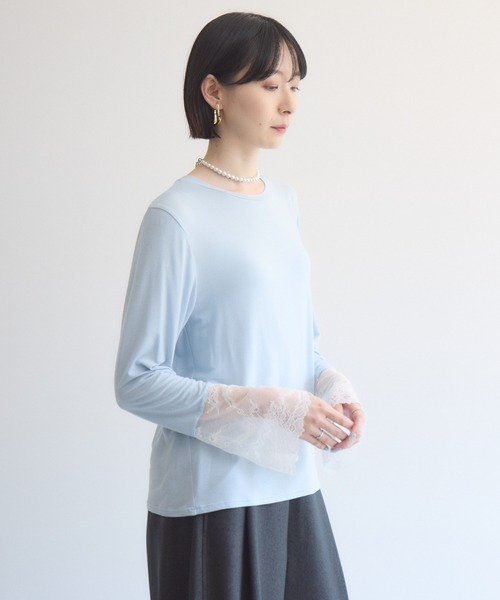 Paradise Picnic（パラダイスピクニック）の「SUGAR ROSE 袖レースクルーネックプルオーバー（Tシャツ/カットソー・レディース・チャコールグレー/ホワイト/ブルー・FREE）」の19枚目の写真