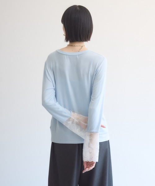 Paradise Picnic（パラダイスピクニック）の「SUGAR ROSE 袖レースクルーネックプルオーバー（Tシャツ/カットソー・レディース・チャコールグレー/ホワイト/ブルー・FREE）」の20枚目の写真