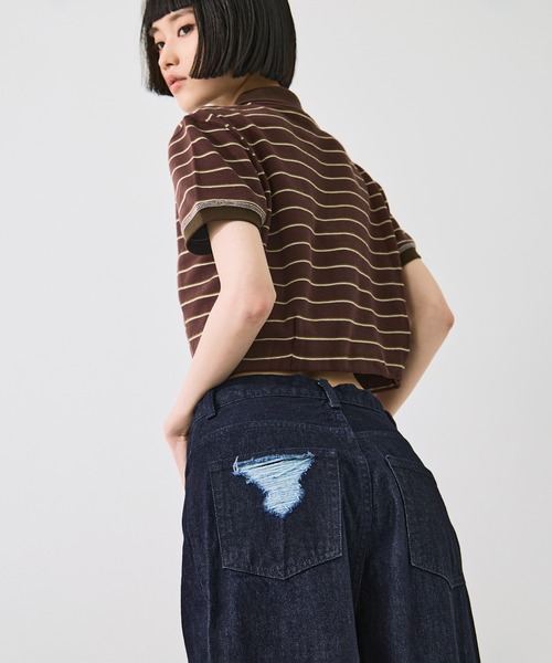 STUDIOUS(ステュディオス)の「【STUDIOUS/ステュディオス】Damaged Barrel Leg Jeans/ダメージバレルレッグジーンズ/美脚デニム/小尻効果(デニムパンツ・レディース・インディゴブルー・2/1)」の6枚目の写真
