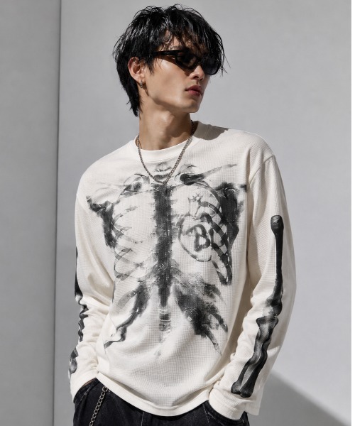 Evo+Revo(エボレボ)の「”旬なワッフル” X-RAYスケルトン グラフィックプリント ワッフルロンT/GLFS(Tシャツ/カットソー・メンズ・アイボリー/ブラック・M/L)」の6枚目の写真