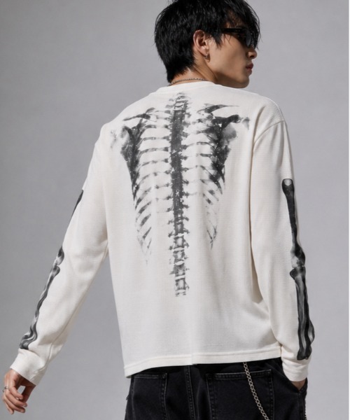 Evo+Revo(エボレボ)の「”旬なワッフル” X-RAYスケルトン グラフィックプリント ワッフルロンT/GLFS(Tシャツ/カットソー・メンズ・アイボリー/ブラック・M/L)」の7枚目の写真