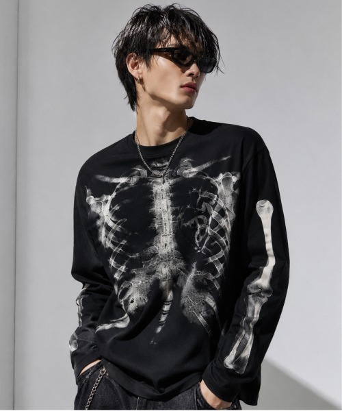 Evo+Revo(エボレボ)の「”旬なワッフル” X-RAYスケルトン グラフィックプリント ワッフルロンT/GLFS(Tシャツ/カットソー・メンズ・アイボリー/ブラック・M/L)」の11枚目の写真