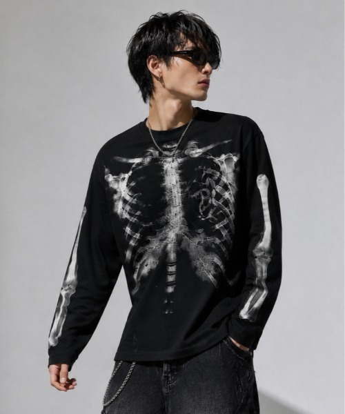 Evo+Revo(エボレボ)の「”旬なワッフル” X-RAYスケルトン グラフィックプリント ワッフルロンT/GLFS(Tシャツ/カットソー・メンズ・アイボリー/ブラック・M/L)」の12枚目の写真