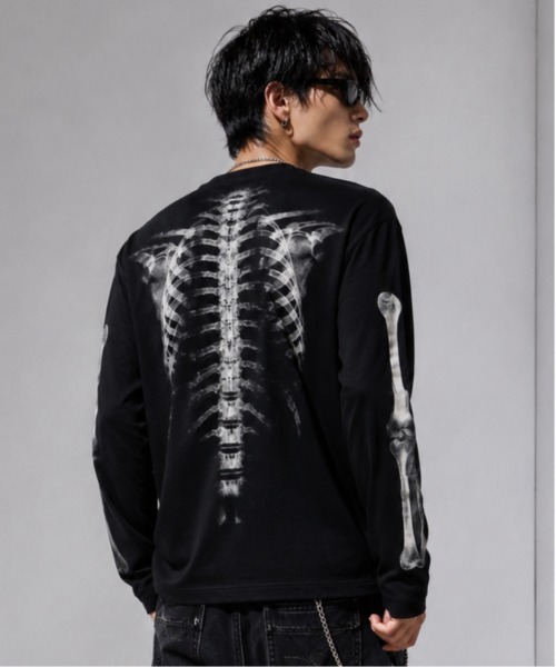 Evo+Revo(エボレボ)の「”旬なワッフル” X-RAYスケルトン グラフィックプリント ワッフルロンT/GLFS(Tシャツ/カットソー・メンズ・アイボリー/ブラック・M/L)」の14枚目の写真