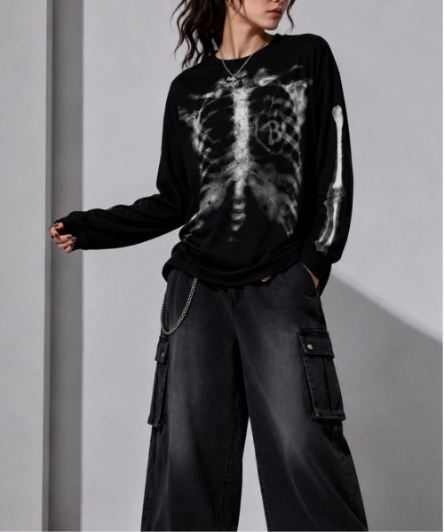 Evo+Revo(エボレボ)の「”旬なワッフル” X-RAYスケルトン グラフィックプリント ワッフルロンT/GLFS(Tシャツ/カットソー・メンズ・アイボリー/ブラック・M/L)」の16枚目の写真