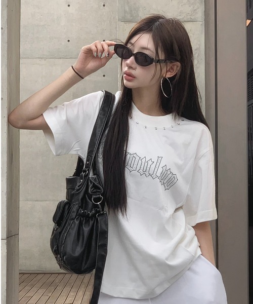 KsG(ケーエスジー)の「オーバーダブルラインストーンTシャツ(Tシャツ/カットソー・レディース・ホワイト・SMALL)」の1枚目の写真