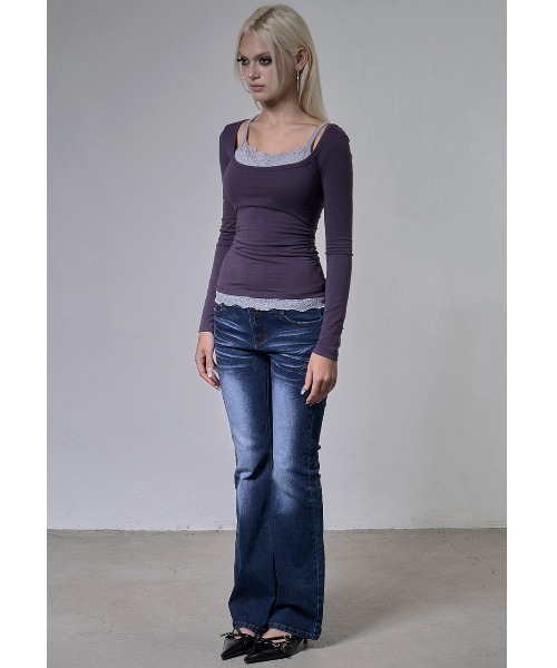 FANCY CLUB（ファンシークラブ）の「A'GEM/9 × .kom 『FANCY CLUB/ファンシークラブ』LACE LAYERED LONG SLEEVE/レースレイヤードロングスリーブカットソー（Tシャツ/カットソー・レディース・アイボリー/ブラック/パープル・FREE）」の9枚目の写真