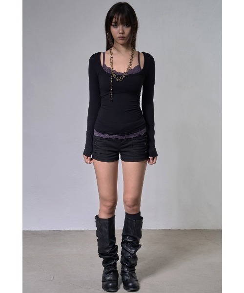 FANCY CLUB（ファンシークラブ）の「A'GEM/9 × .kom 『FANCY CLUB/ファンシークラブ』LACE LAYERED LONG SLEEVE/レースレイヤードロングスリーブカットソー（Tシャツ/カットソー・レディース・アイボリー/ブラック/パープル・FREE）」の14枚目の写真