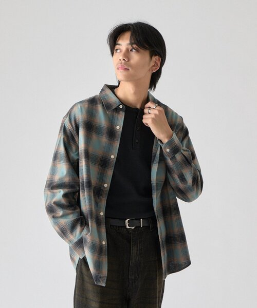 goocy（グーシー）の「【BHPC】ネルチェックシャツ（シャツ/ブラウス・メンズ・オフホワイト/サックスブルー・LARGE/MEDIUM）」の2枚目の写真