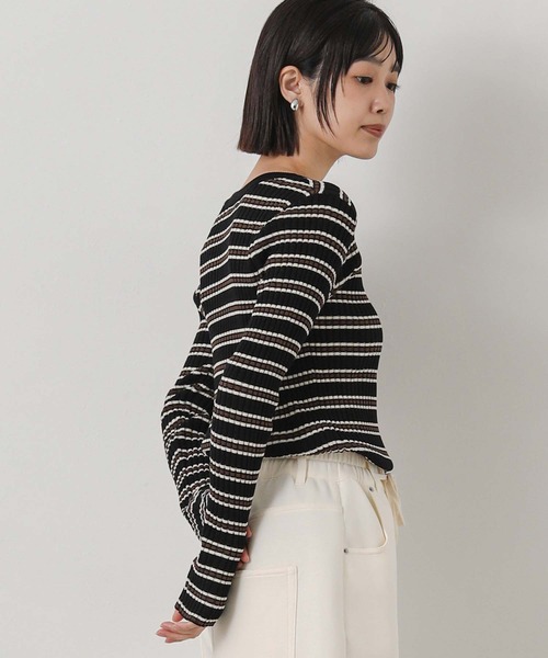 Gready Brilliant(グレディブリリアン)の「マルチボーダークルーリブニット(ニット/セーター・レディース・ワイン系/ブラック系・FREE)」の8枚目の写真