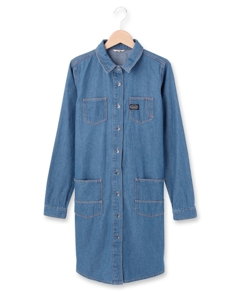 HusHusH(ハッシュアッシュ)の「コットンワンピース(シャツワンピース・レディース・グリーン/ブルー系1/ブルー・03/02)」の3枚目の写真