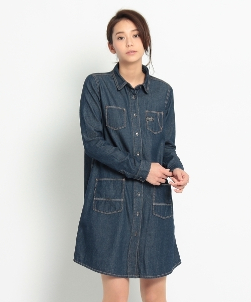 HusHusH(ハッシュアッシュ)の「コットンワンピース(シャツワンピース・レディース・グリーン/ブルー系1/ブルー・03/02)」の4枚目の写真