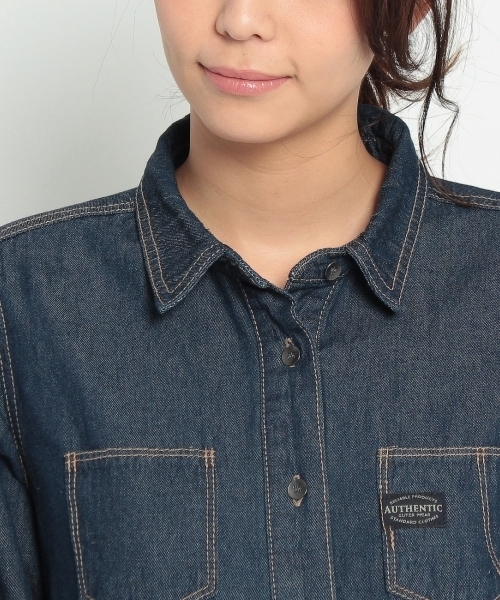 HusHusH(ハッシュアッシュ)の「コットンワンピース(シャツワンピース・レディース・グリーン/ブルー系1/ブルー・03/02)」の7枚目の写真