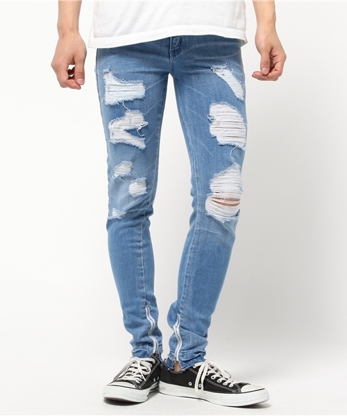 DANKE SCHON(ダンケシェーン)の「DankeSchon/ダンケシェーン/Zip Damege Denim(デニムパンツ・メンズ・インディゴブルー・LARGE/SMALL/X-LARGE/MEDIUM)」の1枚目の写真