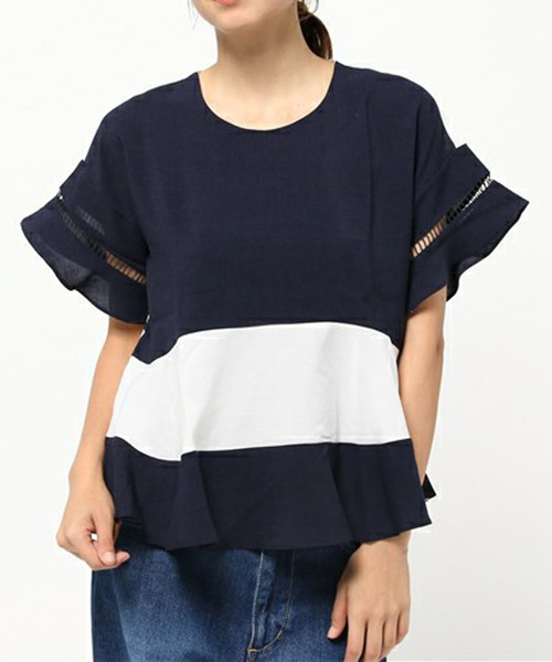 PLAIN CLOTHING（プレーンクロージング）の「切り替えブラウス【PLAIN CLOTHING】（シャツ/ブラウス・レディース・ブルー/ベージュ/ネイビー/ブラック・FREE）」の3枚目の写真