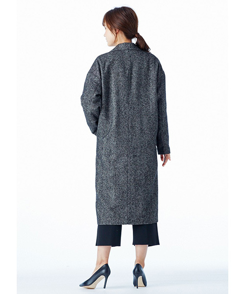IEDIT(イディット)の「ヘリンボーンツイードのモードシルエットに仕上げたロングテーラードコート<ブラック>(チェスターコート・レディース・ブラック・MEDIUM/XX-LARGE/SMALL/LARGE/X-LARGE)」の4枚目の写真