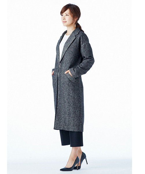 IEDIT(イディット)の「ヘリンボーンツイードのモードシルエットに仕上げたロングテーラードコート<ブラック>(チェスターコート・レディース・ブラック・MEDIUM/XX-LARGE/SMALL/LARGE/X-LARGE)」の6枚目の写真