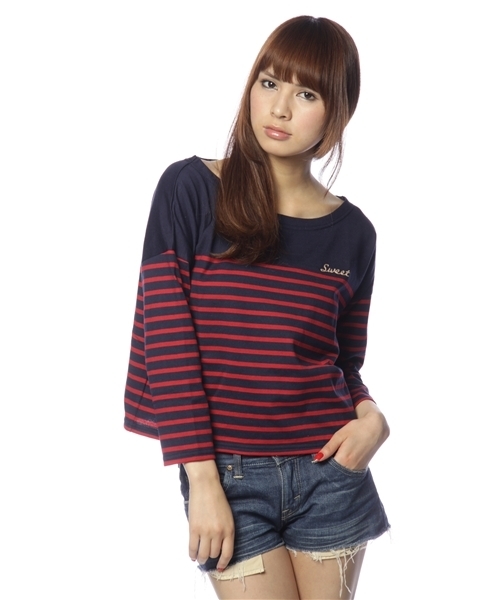 Kastane(カスタネ)の「転換ボーダーP/O(Tシャツ/カットソー・レディース・ネイビー/ブルー系その他/ブルー/レッド/アイボリー/グレー・FREE)」の6枚目の写真