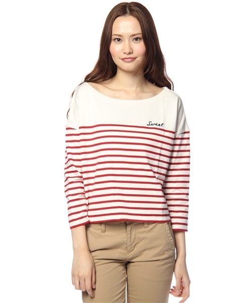 Kastane(カスタネ)の「転換ボーダーP/O(Tシャツ/カットソー・レディース・ネイビー/ブルー系その他/ブルー/レッド/アイボリー/グレー・FREE)」の1枚目の写真