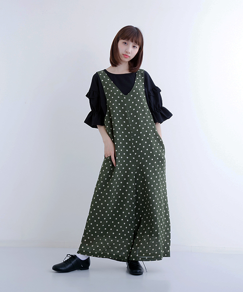 MERLOT（メルロー）の「ドット柄ワイドオールインワン1085（サロペット/オーバーオール・レディース・ネイビー/カーキ/ブラック・FREE）」の17枚目の写真