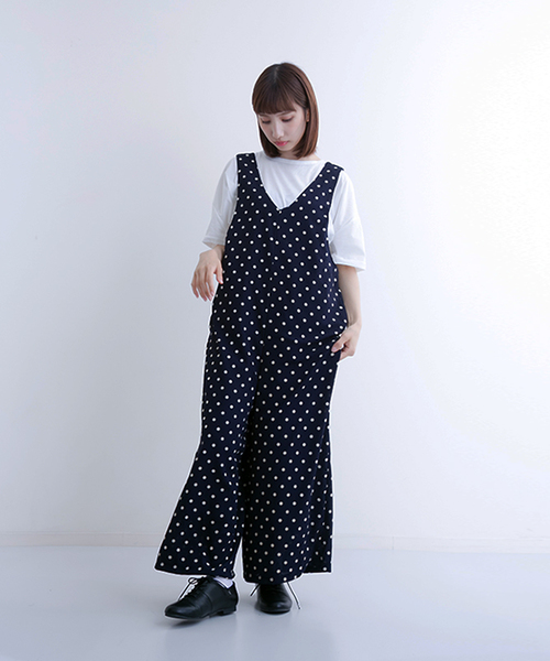MERLOT（メルロー）の「ドット柄ワイドオールインワン1085（サロペット/オーバーオール・レディース・ネイビー/カーキ/ブラック・FREE）」の10枚目の写真
