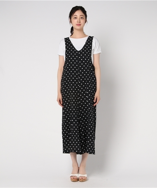 MERLOT（メルロー）の「ドット柄ワイドオールインワン1085（サロペット/オーバーオール・レディース・ネイビー/カーキ/ブラック・FREE）」の4枚目の写真