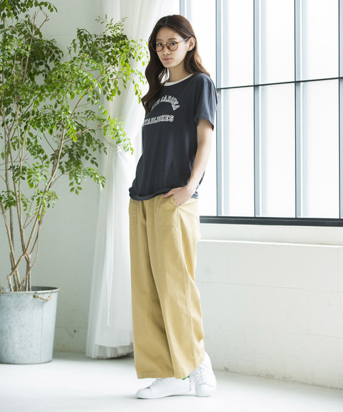 WEGO（ウィゴー）の「WEGO/アーチロゴリンガーTシャツ（Tシャツ/カットソー・レディース・マスタード/アイボリー/スミクロ・FREE）」の18枚目の写真