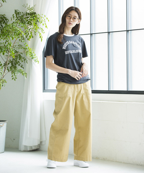 WEGO（ウィゴー）の「WEGO/アーチロゴリンガーTシャツ（Tシャツ/カットソー・レディース・マスタード/アイボリー/スミクロ・FREE）」の16枚目の写真