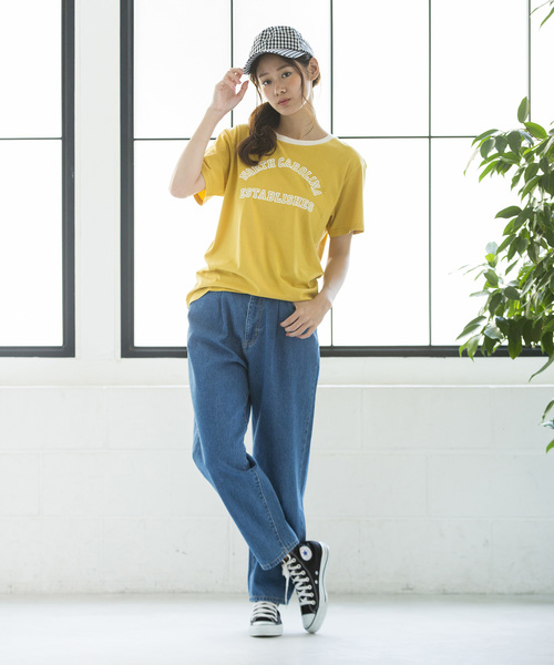 WEGO（ウィゴー）の「WEGO/アーチロゴリンガーTシャツ（Tシャツ/カットソー・レディース・マスタード/アイボリー/スミクロ・FREE）」の15枚目の写真