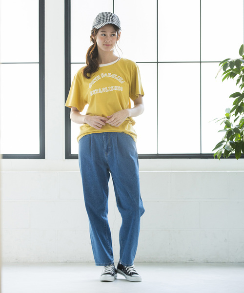 WEGO（ウィゴー）の「WEGO/アーチロゴリンガーTシャツ（Tシャツ/カットソー・レディース・マスタード/アイボリー/スミクロ・FREE）」の12枚目の写真