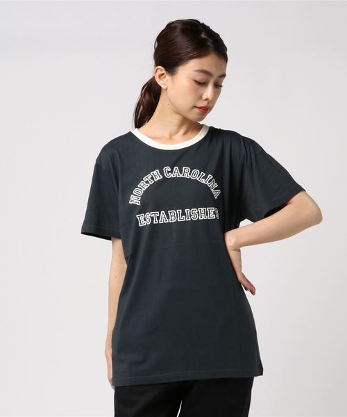 WEGO（ウィゴー）の「WEGO/アーチロゴリンガーTシャツ（Tシャツ/カットソー・レディース・マスタード/アイボリー/スミクロ・FREE）」の10枚目の写真