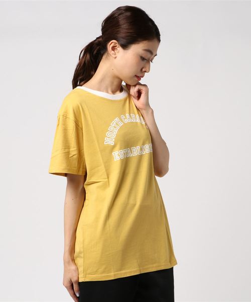 WEGO（ウィゴー）の「WEGO/アーチロゴリンガーTシャツ（Tシャツ/カットソー・レディース・マスタード/アイボリー/スミクロ・FREE）」の9枚目の写真