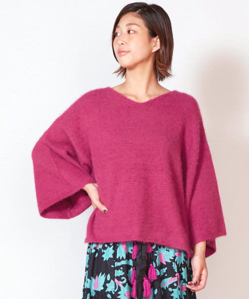 チャイハネ（チャイハネ）の「【チャイハネ】yul フェザーヤーンニットVネックトップス（ニット/セーター・レディース・ホワイト/パープル/ブルー/グリーン・FREE）」の4枚目の写真