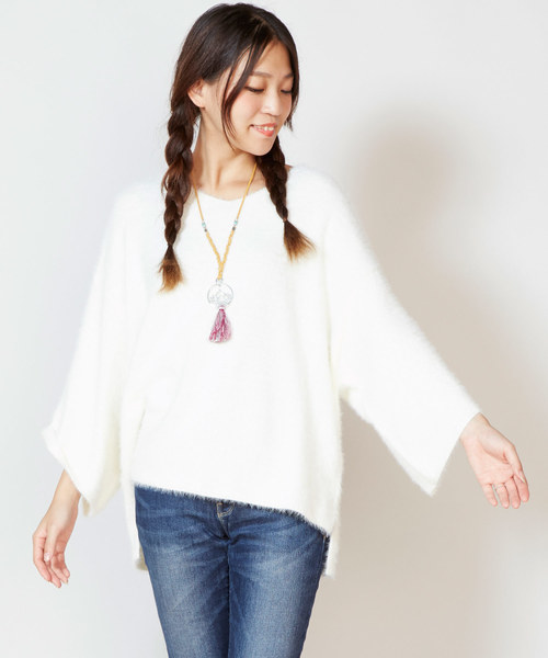 チャイハネ（チャイハネ）の「【チャイハネ】yul フェザーヤーンニットVネックトップス（ニット/セーター・レディース・ホワイト/パープル/ブルー/グリーン・FREE）」の2枚目の写真