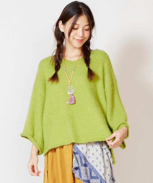 チャイハネ（チャイハネ）の「【チャイハネ】yul フェザーヤーンニットVネックトップス（ニット/セーター・レディース・ホワイト/パープル/ブルー/グリーン・FREE）」の3枚目の写真