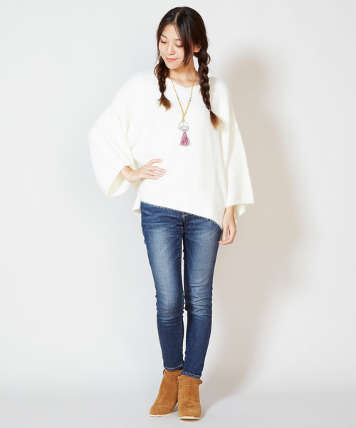 チャイハネ（チャイハネ）の「【チャイハネ】yul フェザーヤーンニットVネックトップス（ニット/セーター・レディース・ホワイト/パープル/ブルー/グリーン・FREE）」の5枚目の写真