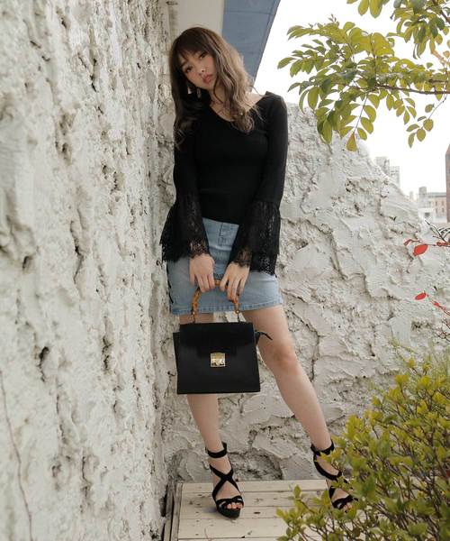 LIPSERVICE（リップサービス）の「レーススリーブニットトップス（ニット/セーター・レディース・ホワイト/ブラック/ベージュ/ピンク・FREE）」の7枚目の写真