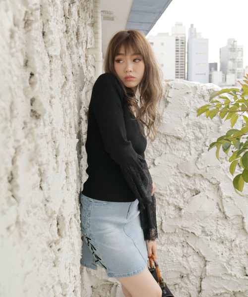 LIPSERVICE（リップサービス）の「レーススリーブニットトップス（ニット/セーター・レディース・ホワイト/ブラック/ベージュ/ピンク・FREE）」の10枚目の写真