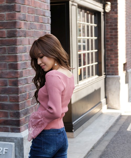 LIPSERVICE（リップサービス）の「レーススリーブニットトップス（ニット/セーター・レディース・ホワイト/ブラック/ベージュ/ピンク・FREE）」の12枚目の写真