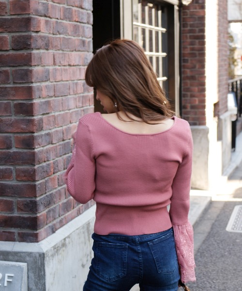 LIPSERVICE（リップサービス）の「レーススリーブニットトップス（ニット/セーター・レディース・ホワイト/ブラック/ベージュ/ピンク・FREE）」の6枚目の写真