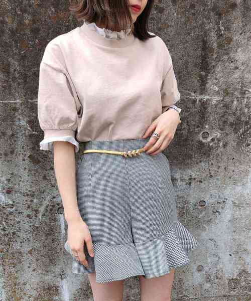 one after another NICE CLAUP（ワンアフターアナザーナイスクラップ）の「ベルト付きフリルショートパンツ（その他パンツ・レディース・ブラック/ブラウン/チェック・FREE）」の4枚目の写真