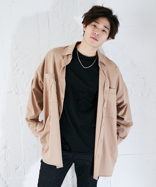 kutir(クティール)の「【ウルトラオーバーシルエット】配色ステッチシャツ(シャツ/ブラウス・メンズ・ブラック/ベージュ・LARGE/MEDIUM)」の2枚目の写真