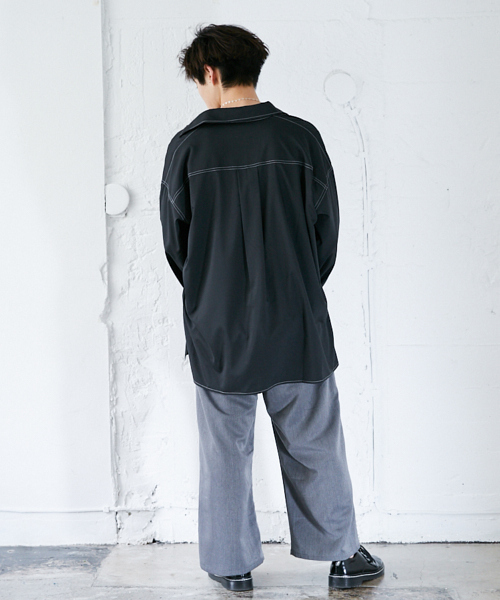 kutir(クティール)の「【ウルトラオーバーシルエット】配色ステッチシャツ(シャツ/ブラウス・メンズ・ブラック/ベージュ・LARGE/MEDIUM)」の5枚目の写真
