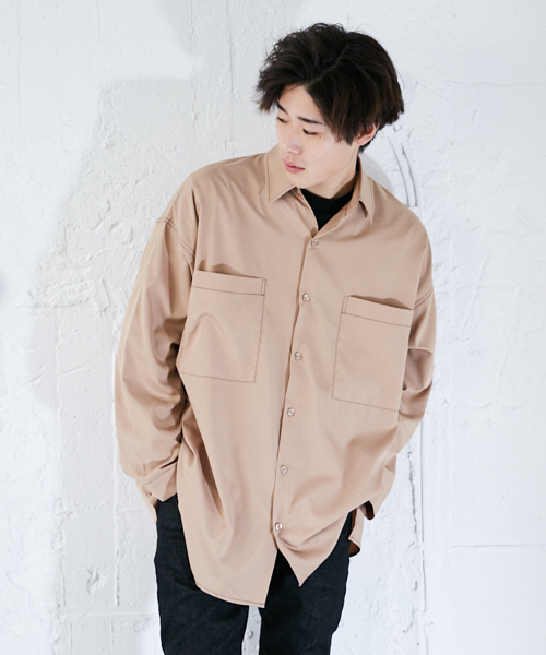 kutir(クティール)の「【ウルトラオーバーシルエット】配色ステッチシャツ(シャツ/ブラウス・メンズ・ブラック/ベージュ・LARGE/MEDIUM)」の12枚目の写真