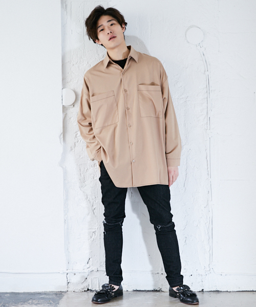 kutir(クティール)の「【ウルトラオーバーシルエット】配色ステッチシャツ(シャツ/ブラウス・メンズ・ブラック/ベージュ・LARGE/MEDIUM)」の13枚目の写真