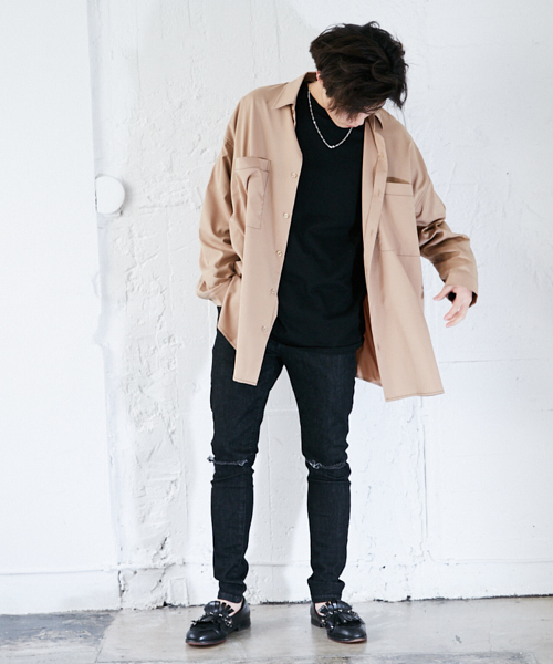 kutir(クティール)の「【ウルトラオーバーシルエット】配色ステッチシャツ(シャツ/ブラウス・メンズ・ブラック/ベージュ・LARGE/MEDIUM)」の14枚目の写真