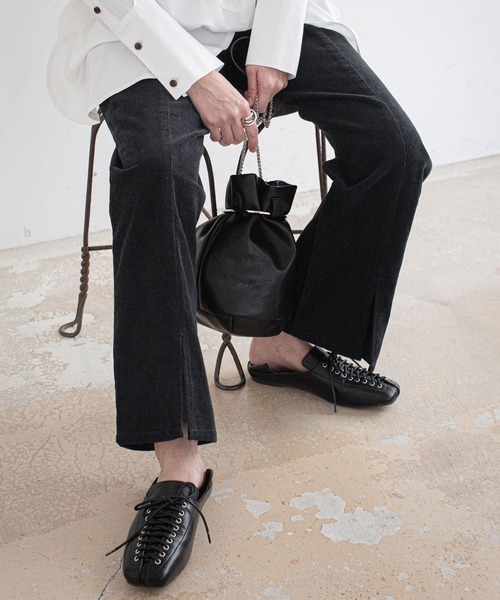 rectangle（レクタングル）の「センタースリットコーデュロイワイドパンツ（その他パンツ・レディース・ブラック/パープル/ブラウン/アイボリー/ライトベージュ・MEDIUM/LARGE）」の3枚目の写真