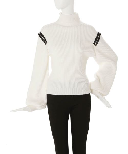 EMODA（エモダ）の「アームジップニットトップ（ニット/セーター・レディース・ブラック/ホワイト/カーキ/ベージュ・FREE）」の6枚目の写真