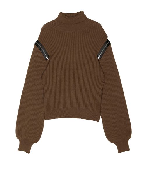 EMODA（エモダ）の「アームジップニットトップ（ニット/セーター・レディース・ブラック/ホワイト/カーキ/ベージュ・FREE）」の7枚目の写真