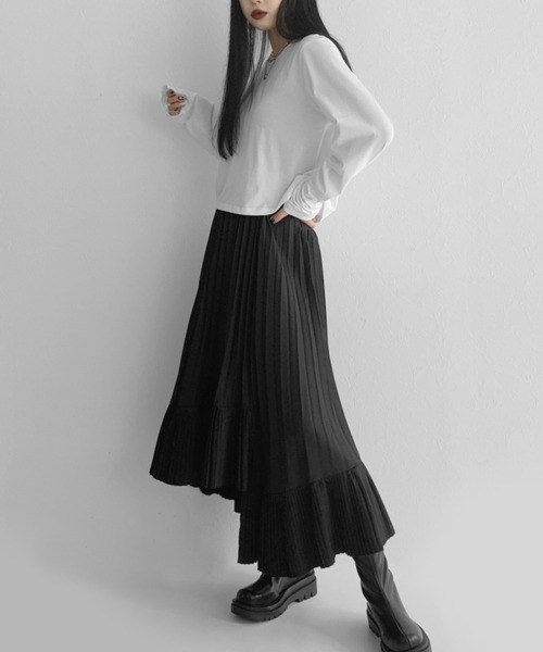 LVEU.（ラブユ.）の「Short long T-shirt / ショートロングＴシャツ（Tシャツ/カットソー・レディース・ホワイト/ブラック・FREE）」の10枚目の写真